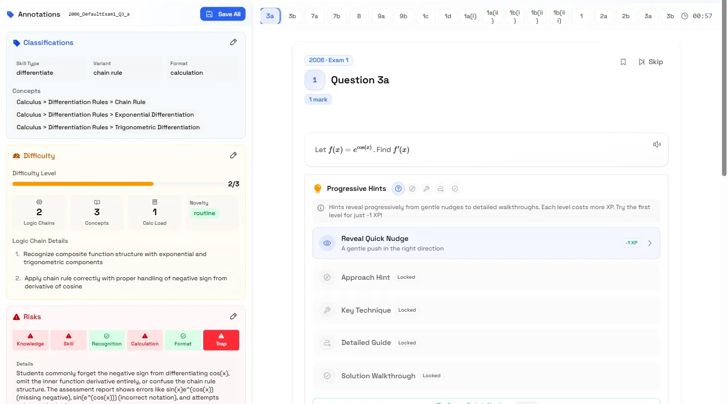 Question practice interface with annotation sidebar